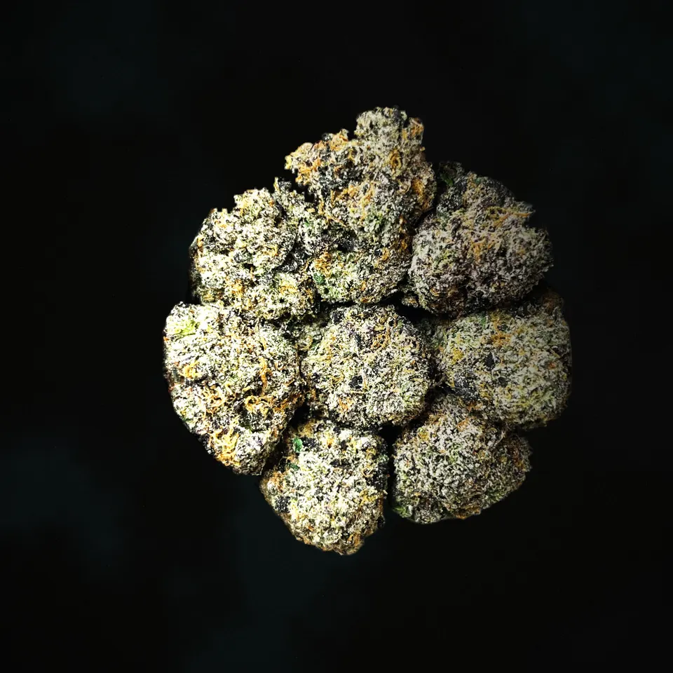 Archive Runtz THCA flower, macro on black