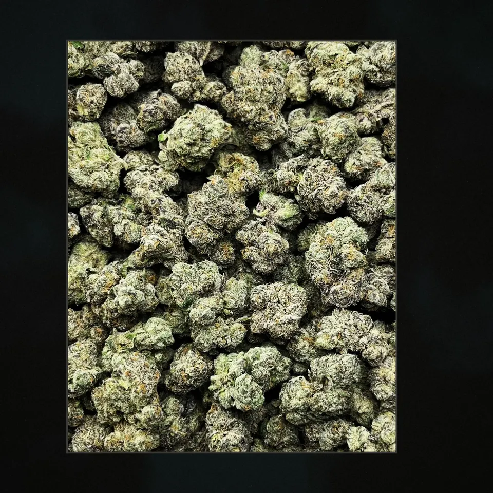Candy Yamz THCA flower, trichome close-up