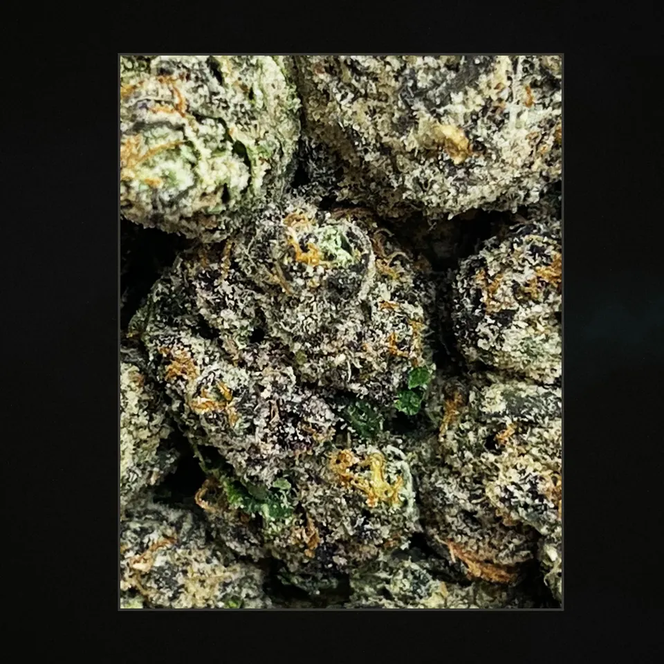 Cherry Slushie THCA flower, trichome close-up
