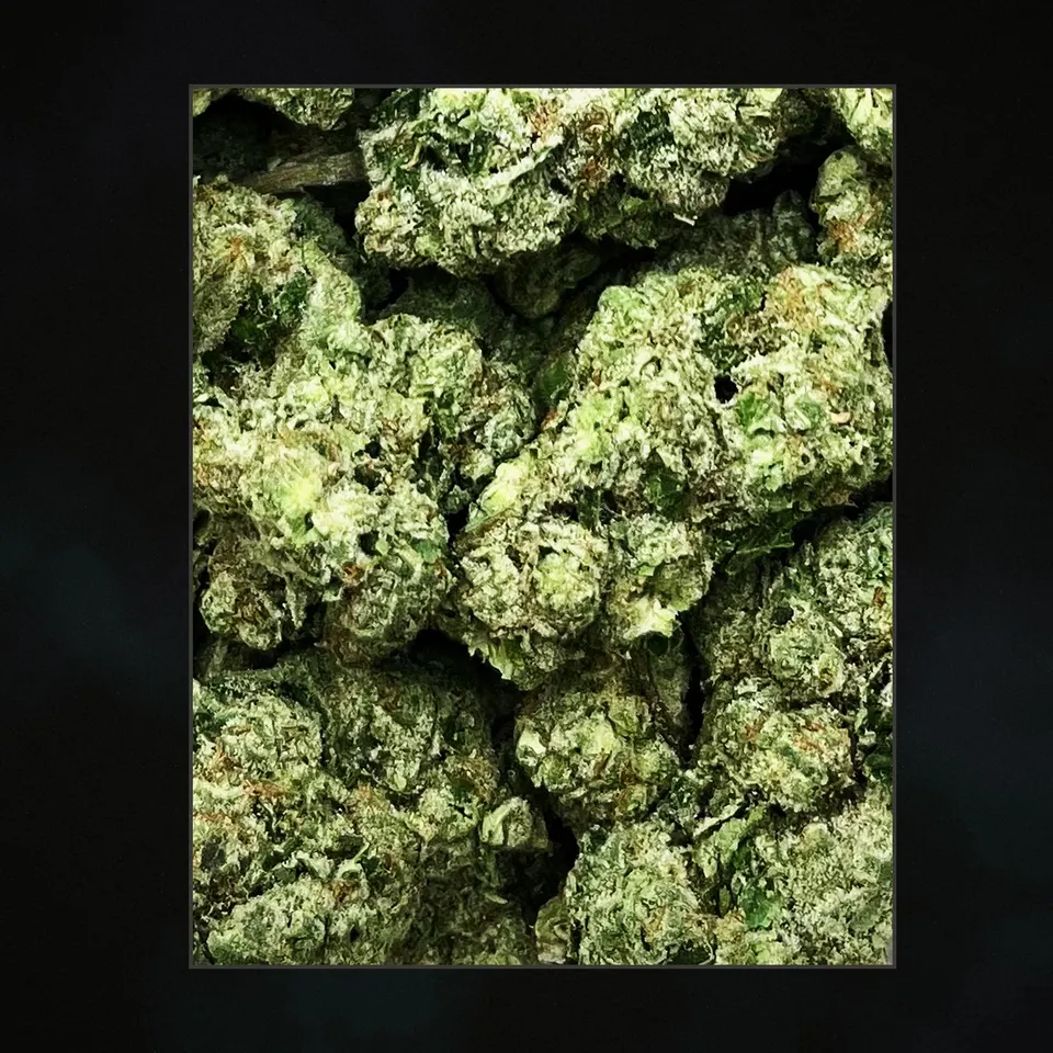 Donny Burger THCA flower, trichome close-up