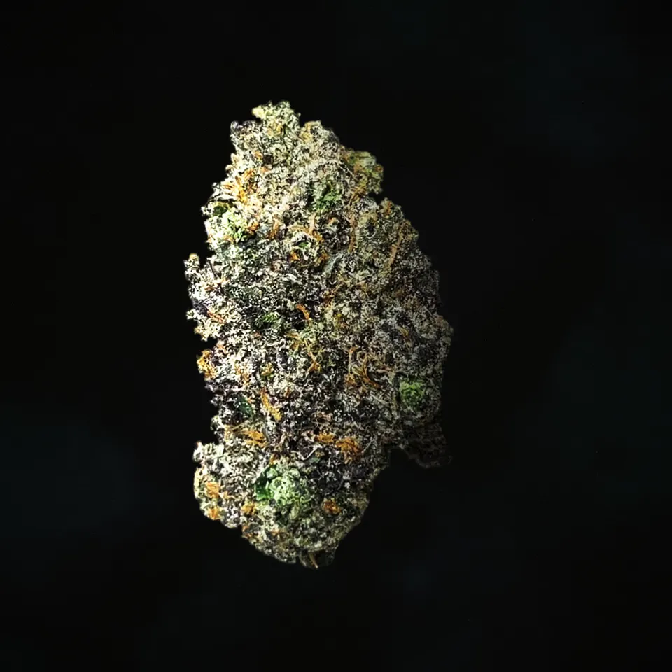Gumbo THCA flower, macro on black