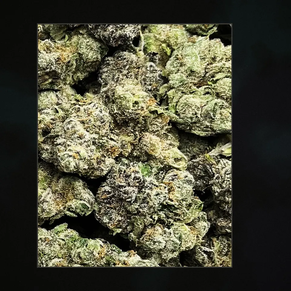 LCG THCA flower, trichome close-up