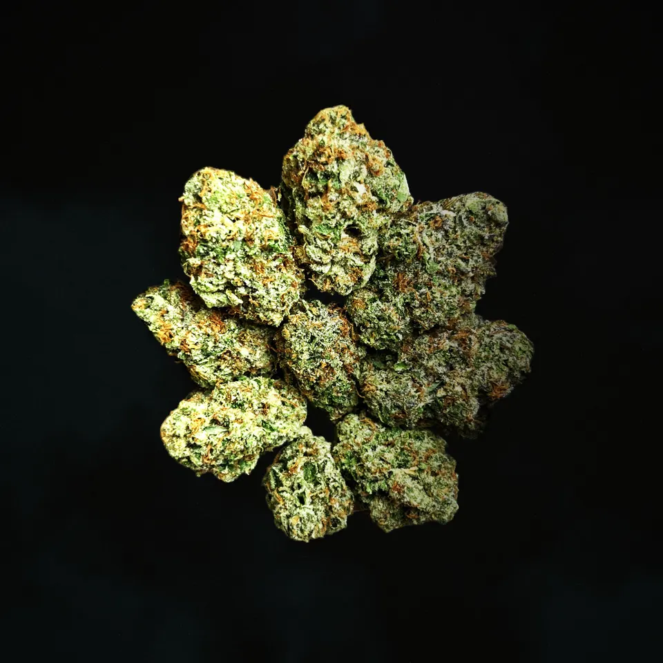 Lemon Mintz THCA flower, macro on black