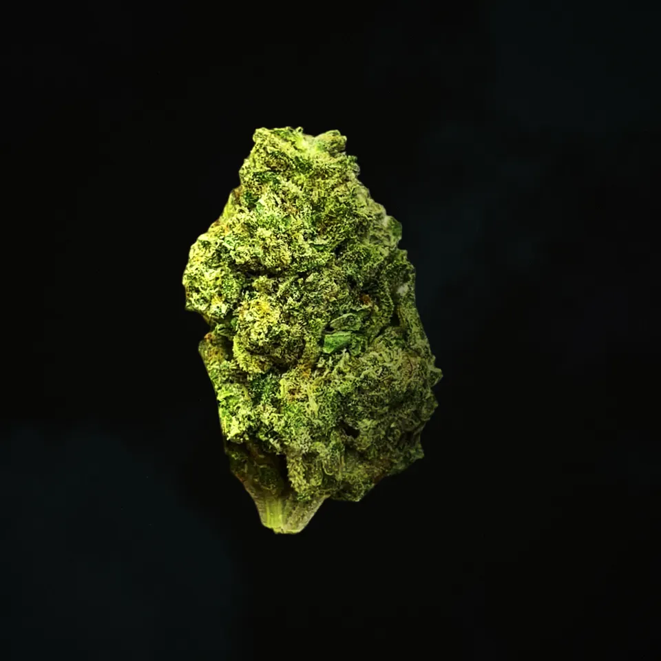 Miracle Mochi Runtz THCA flower, macro on black