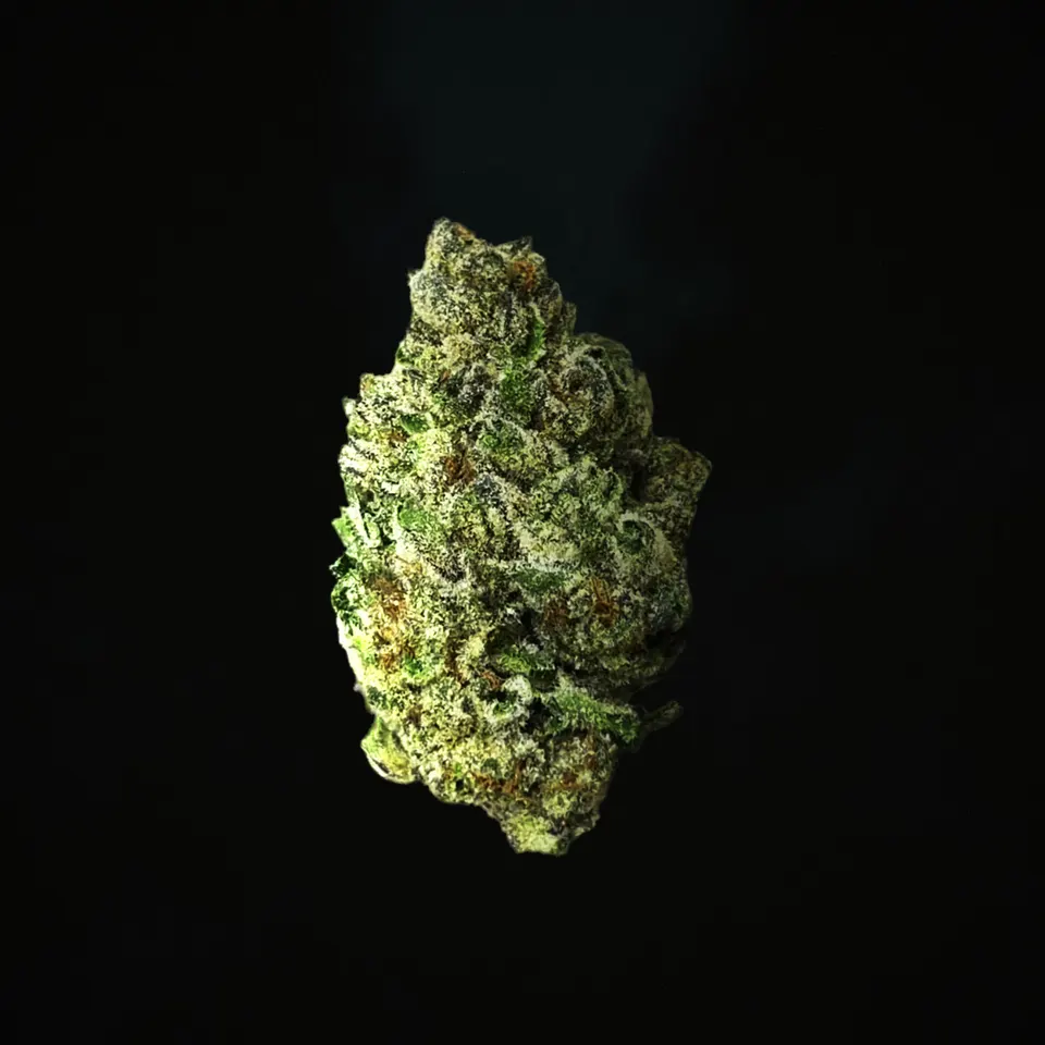 Pink Cookies THCA flower, macro on black