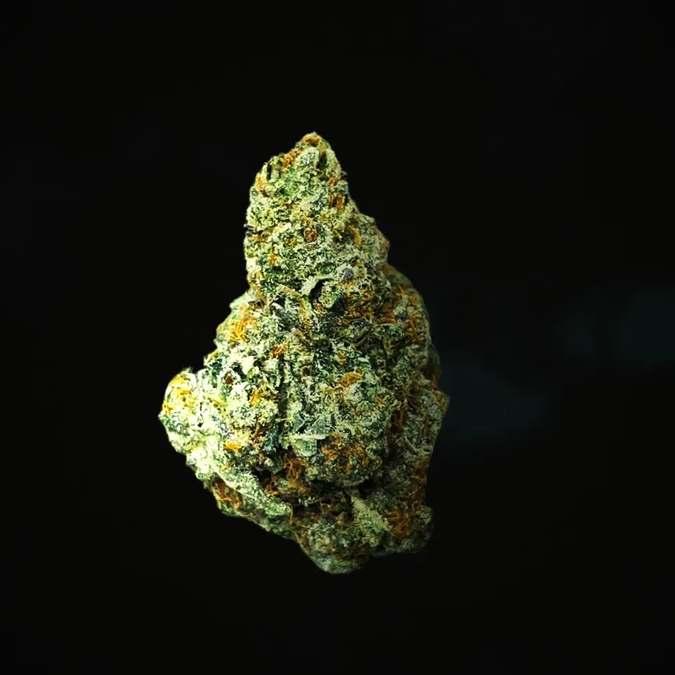 White Runtz THCA flower, macro on black
