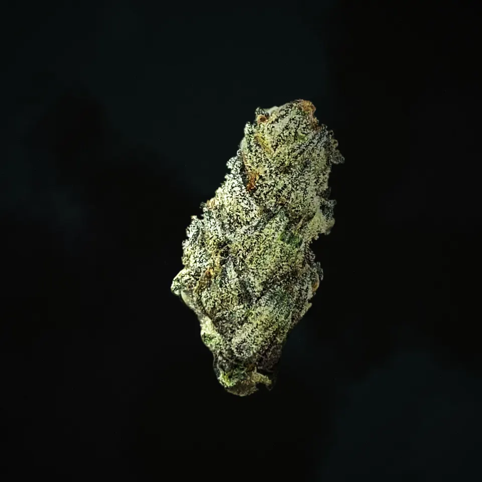 Zoda THCA flower, macro on black