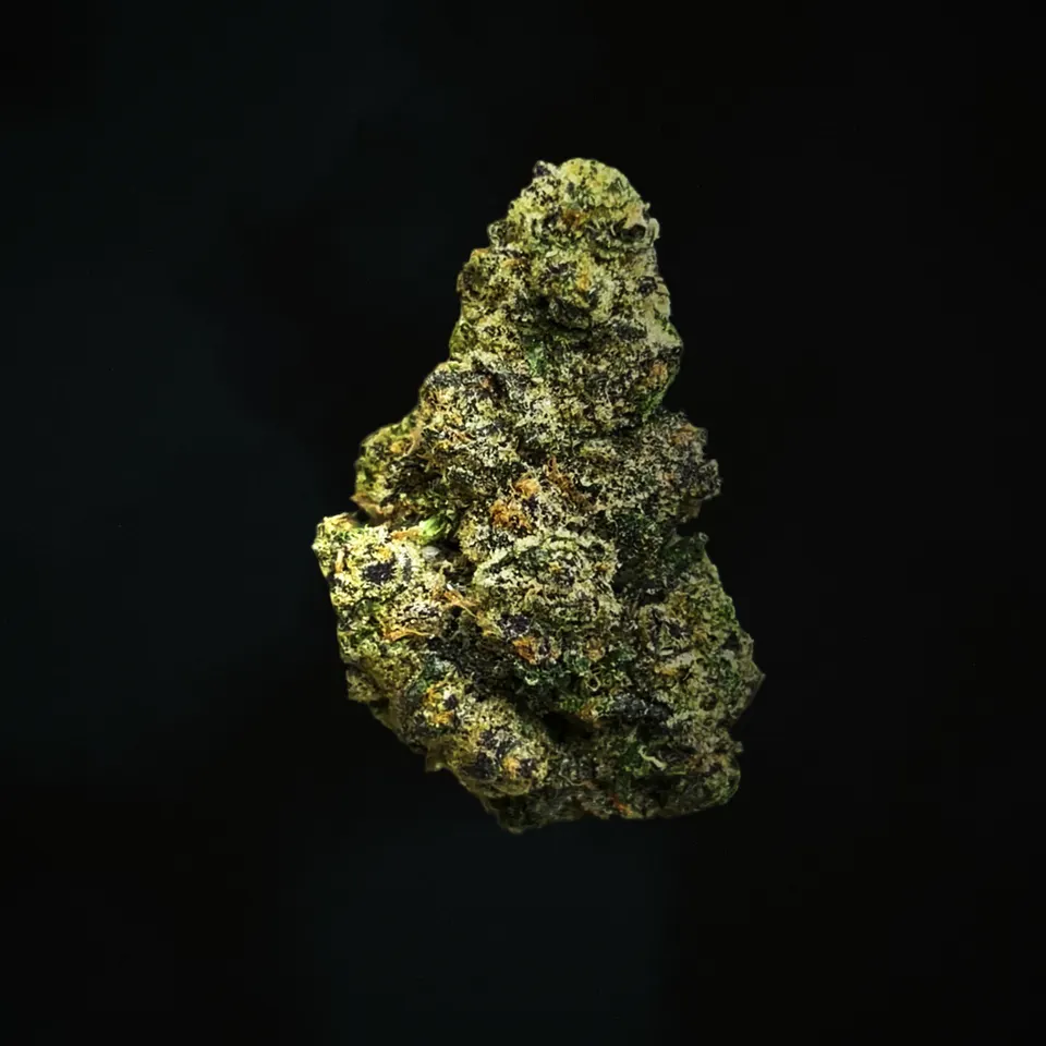Zour THCA flower, macro on black
