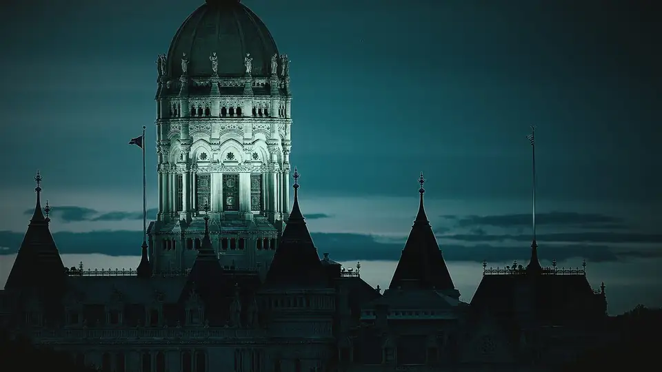 Connecticut State Capitol dome at dusk